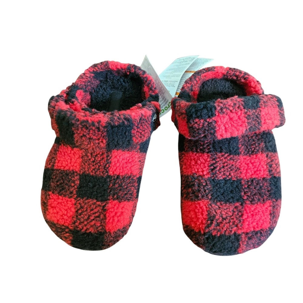 Crocs Classic Buffalo Check Slipper Men 3 Woman 5 Red Black Plaid Fleece Cozy